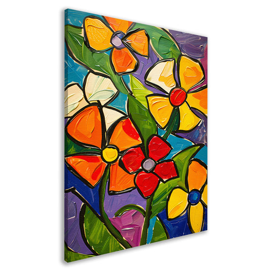 Kleurrijke en abstracte bloemenschilderij met dynamische uitstraling canvas