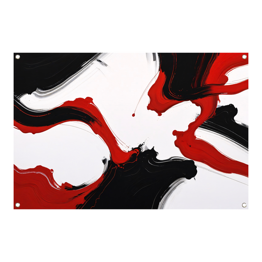 Contrastrijke abstractie in rood en zwart tuinposter