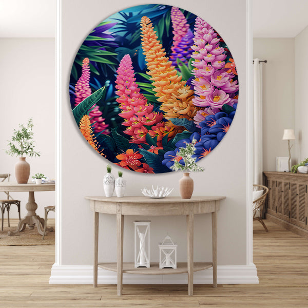 Levendige Art Nouveau bloemenpracht in kleur forex muurcirkel