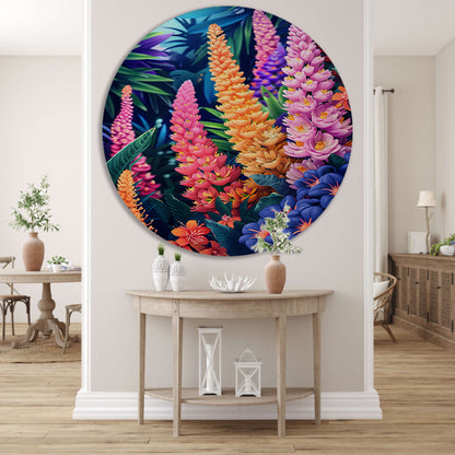 Levendige Art Nouveau bloemenpracht in kleur aluminium muurcirkel