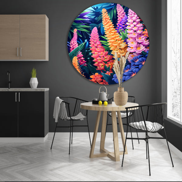 Levendige Art Nouveau bloemenpracht in kleur forex muurcirkel