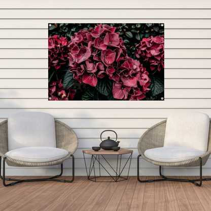 Sfeervolle rode bloemen tuinposter