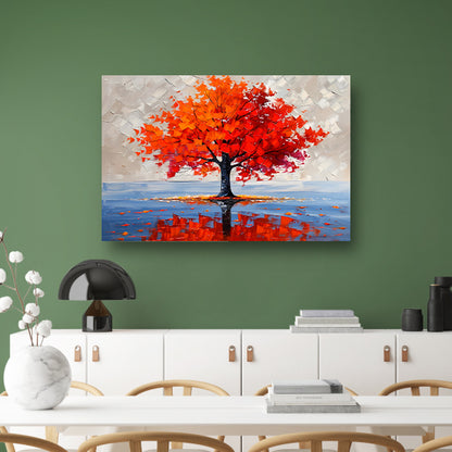 Levendige abstracte herfstboom met reflectie poster