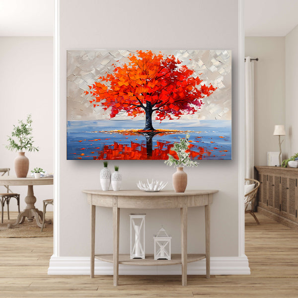 Levendige abstracte herfstboom met reflectie canvas met baklijst