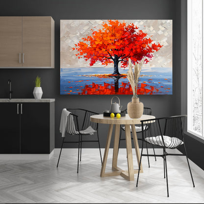 Levendige abstracte herfstboom met reflectie poster