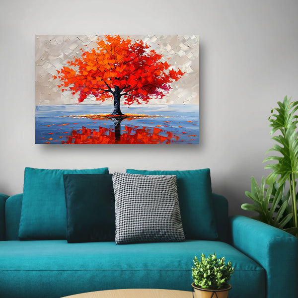 Levendige abstracte herfstboom met reflectie canvas met baklijst
