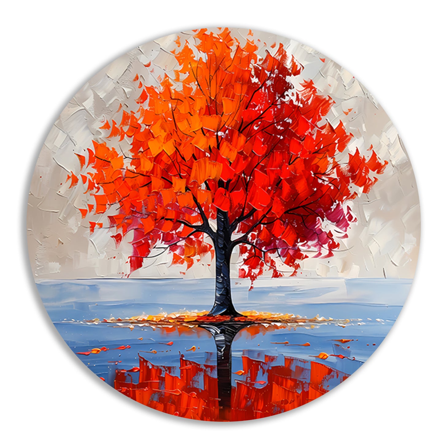 Levendige abstracte herfstboom met reflectie aluminium muurcirkel