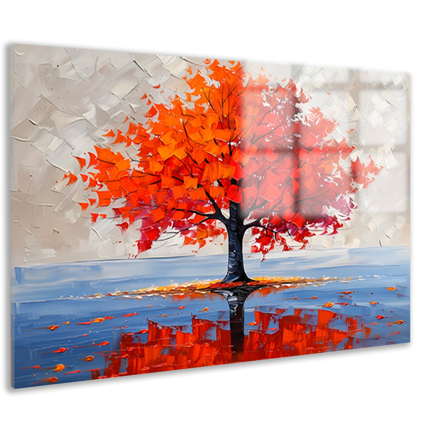 Levendige abstracte herfstboom met reflectie acrylglas