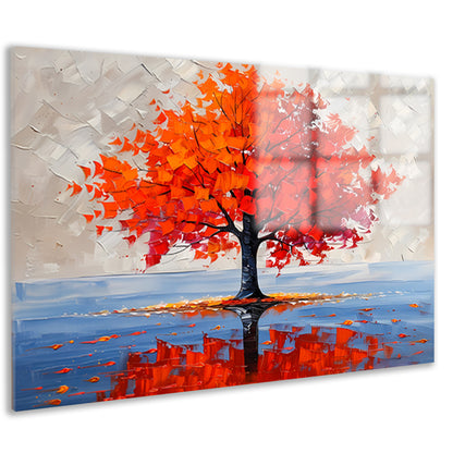 Levendige abstracte herfstboom met reflectie acrylglas