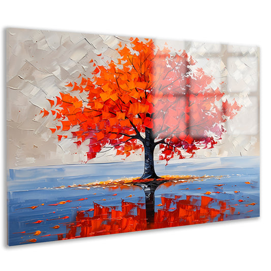 Levendige abstracte herfstboom met reflectie acrylglas