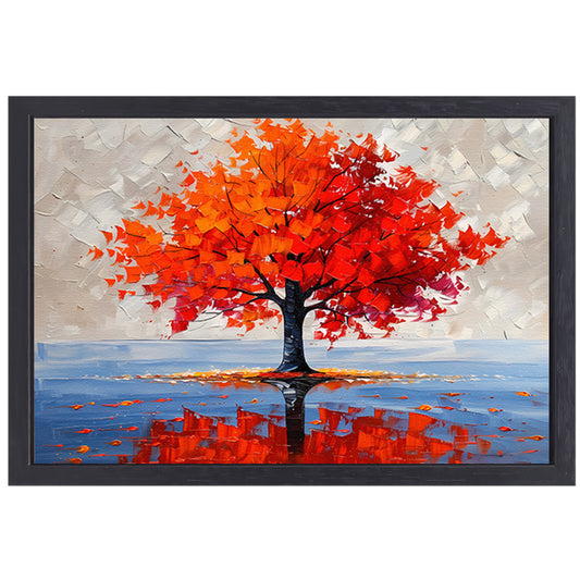 Levendige abstracte herfstboom met reflectie canvas met baklijst