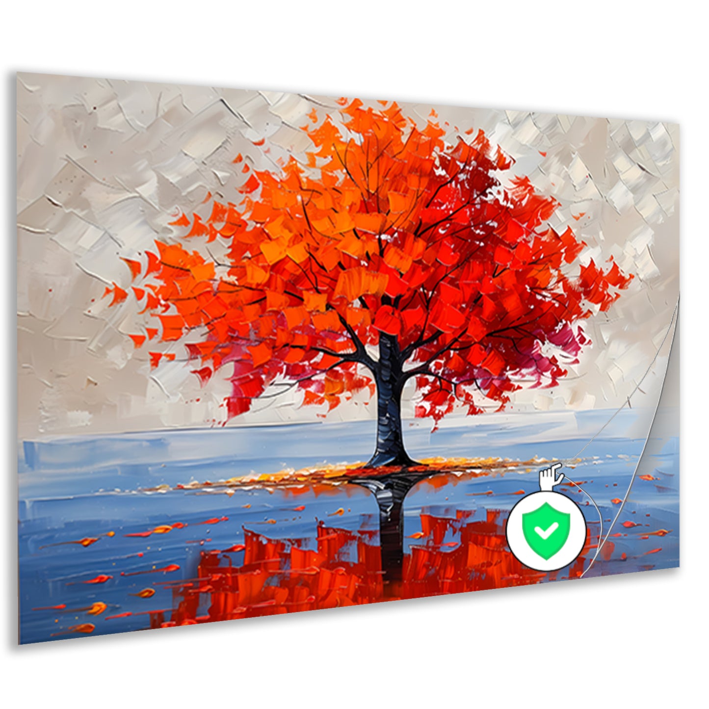 Levendige abstracte herfstboom met reflectie poster