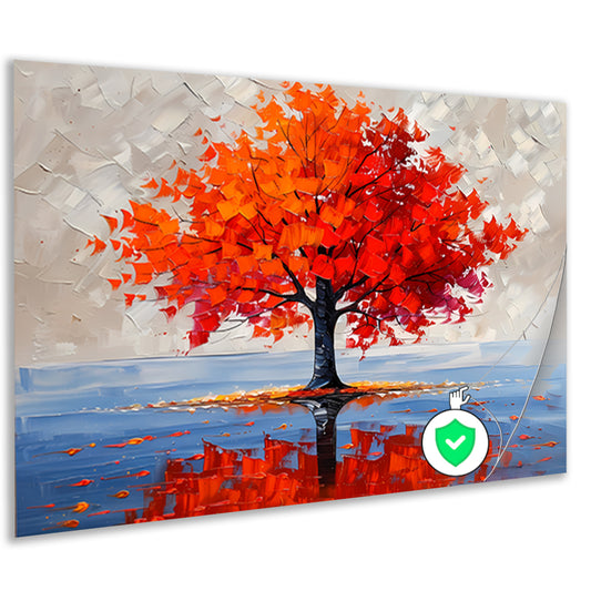 Levendige abstracte herfstboom met reflectie poster