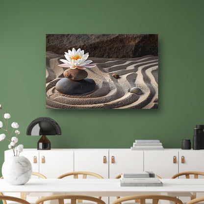 Zen-bloem op stenen in een zandtuin poster