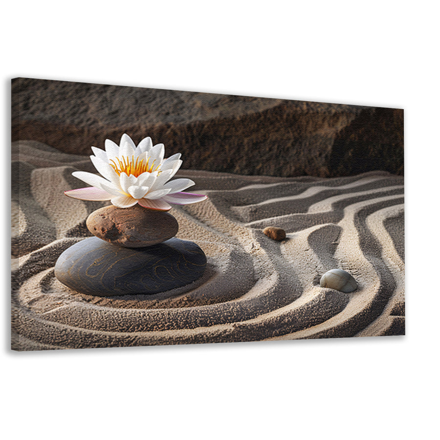 Zen-bloem op stenen in een zandtuin canvas