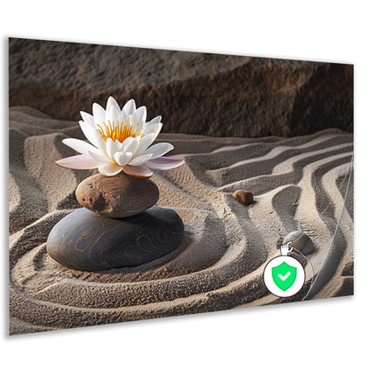 Zen-bloem op stenen in een zandtuin poster