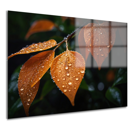 Dauwdruppels op Oranje Zomerbladeren acrylglas