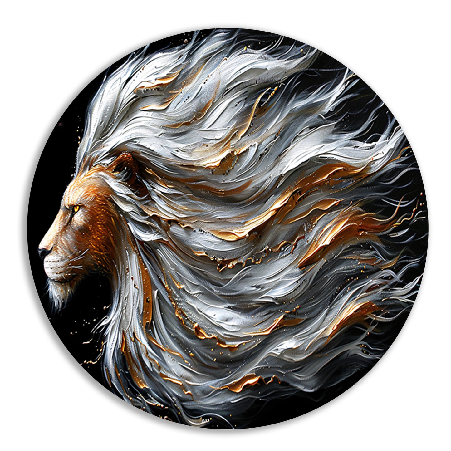 Majestueuze abstracte leeuw met dynamische manen aluminium muurcirkel