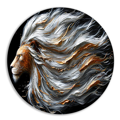 Majestueuze abstracte leeuw met dynamische manen aluminium muurcirkel