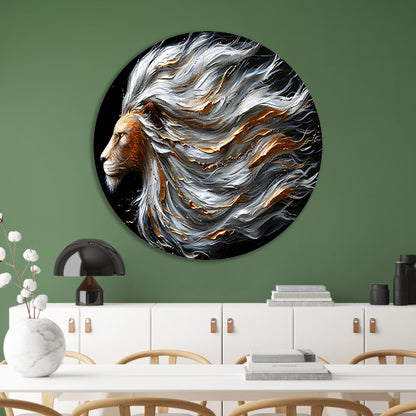 Majestueuze abstracte leeuw met dynamische manen aluminium muurcirkel