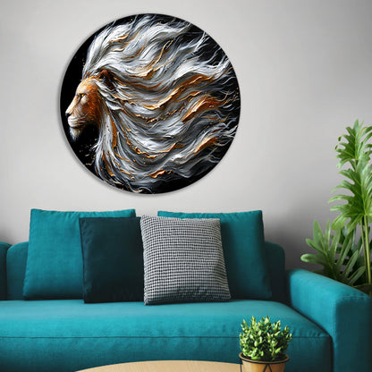 Majestueuze abstracte leeuw met dynamische manen aluminium muurcirkel
