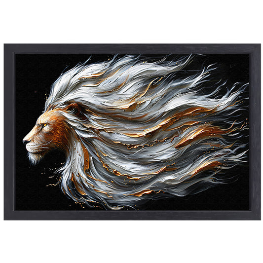 Majestueuze abstracte leeuw met dynamische manen canvas met baklijst