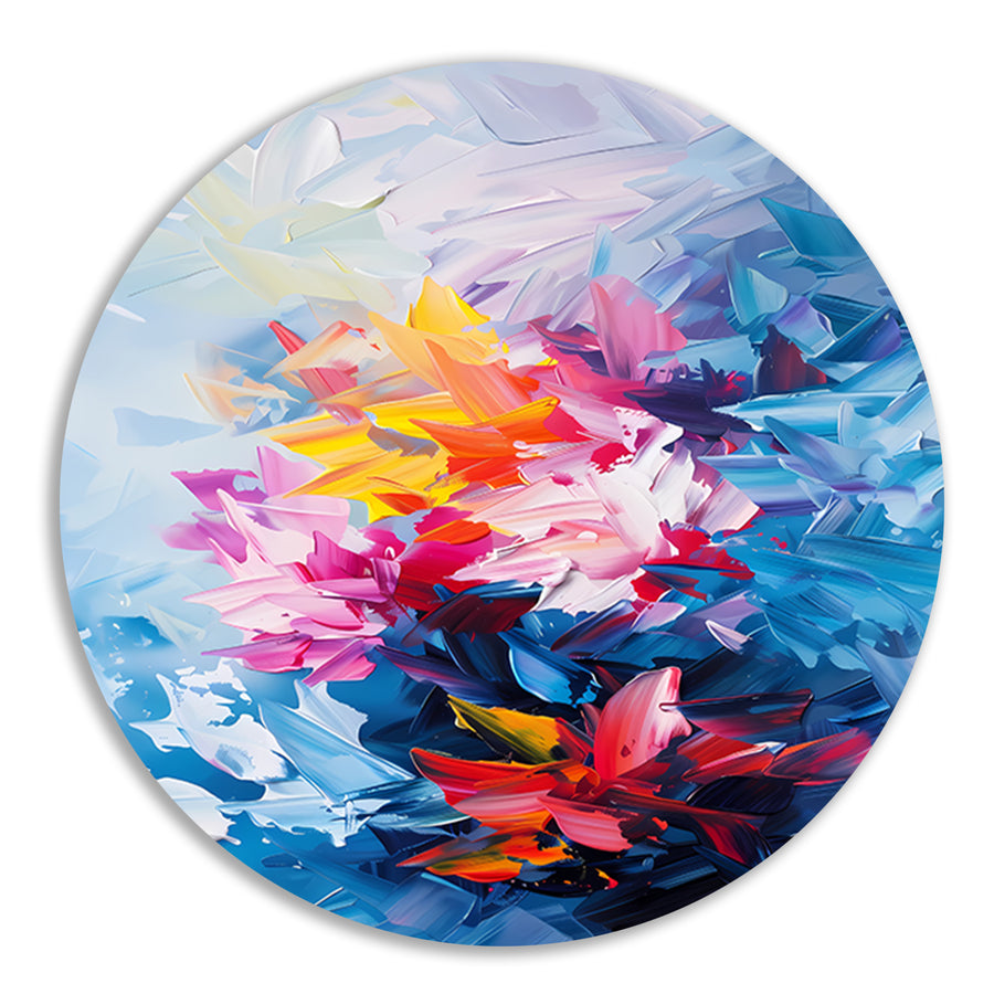 Kleurrijk abstract bloemenveld schilderij forex muurcirkel