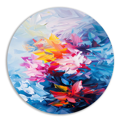 Kleurrijk abstract bloemenveld schilderij aluminium muurcirkel