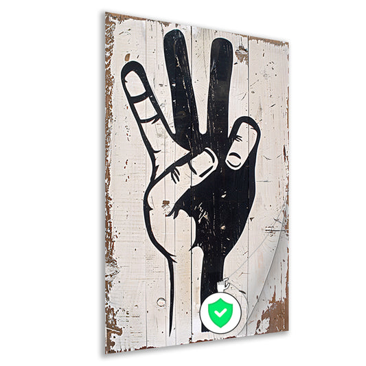 Zwart-witte hand op verweerd hout poster