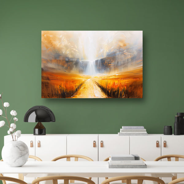 Abstract landschap met waterval en pad poster