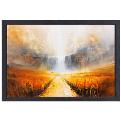 Abstract landschap met waterval en pad canvas met baklijst