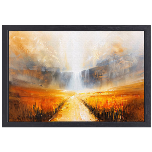 Abstract landschap met waterval en pad canvas met baklijst