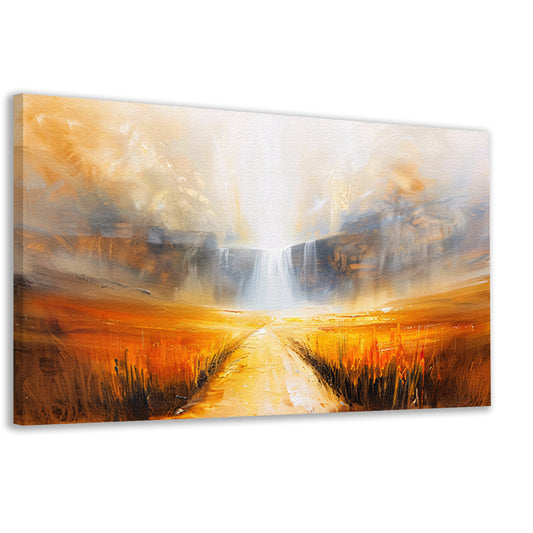 Abstract landschap met waterval en pad canvas