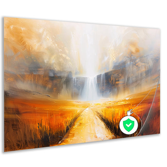 Abstract landschap met waterval en pad poster