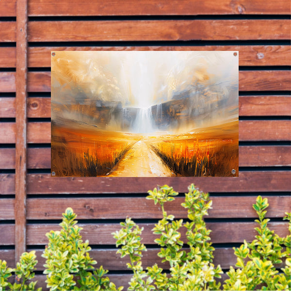 Abstract landschap met waterval en pad tuinposter