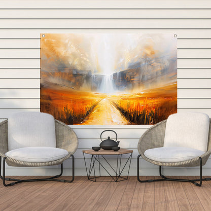 Abstract landschap met waterval en pad tuinposter