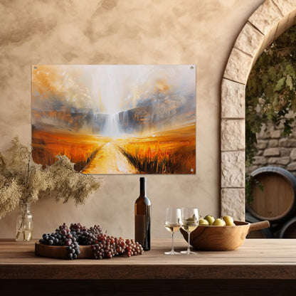 Abstract landschap met waterval en pad tuinposter