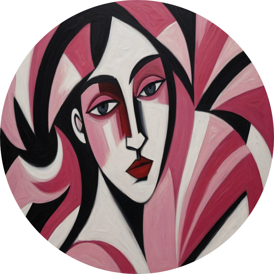 Abstracte vrouw in roze en zwart aluminium muurcirkel