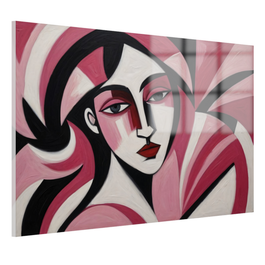 Abstracte vrouw in roze en zwart acrylglas