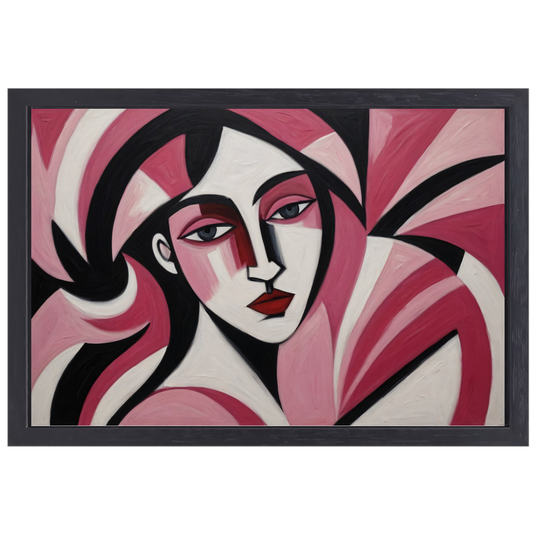 Abstracte vrouw in roze en zwart canvas met baklijst