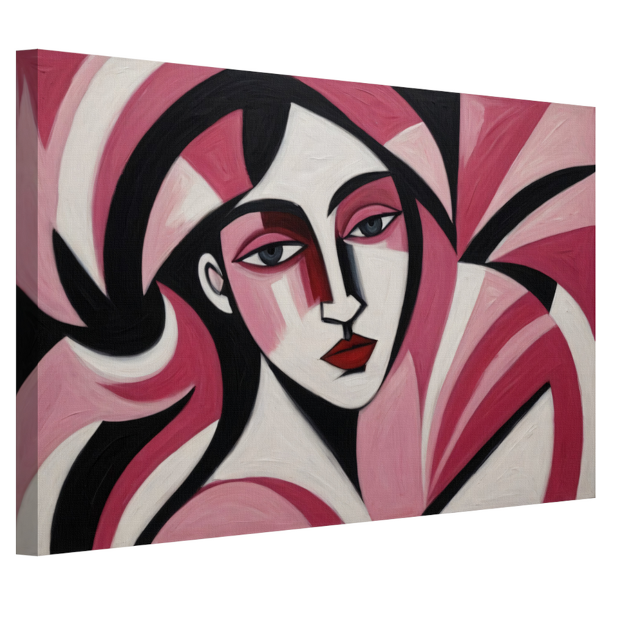 Abstracte vrouw in roze en zwart canvas
