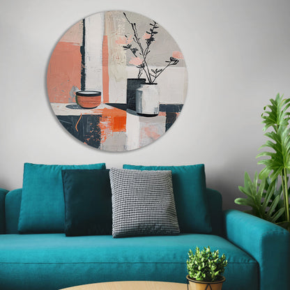 Abstract modern stilleven met bloemen in vaas aluminium muurcirkel