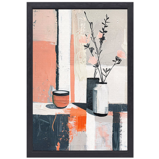 Abstract modern stilleven met bloemen in vaas canvas met baklijst