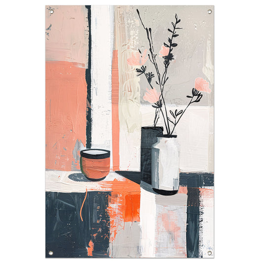 Abstract modern stilleven met bloemen in vaas tuinposter