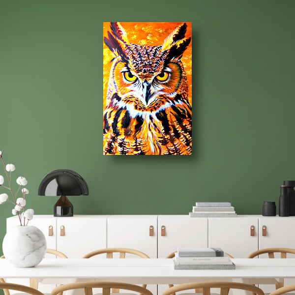 Psychedelische kleurrijke uil schilderij poster
