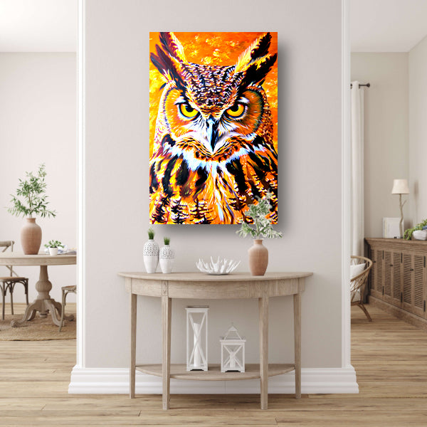 Psychedelische kleurrijke uil schilderij poster