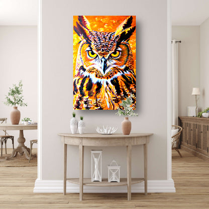 Psychedelische kleurrijke uil schilderij poster