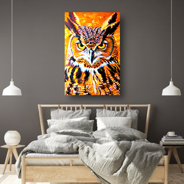 Psychedelische kleurrijke uil schilderij poster