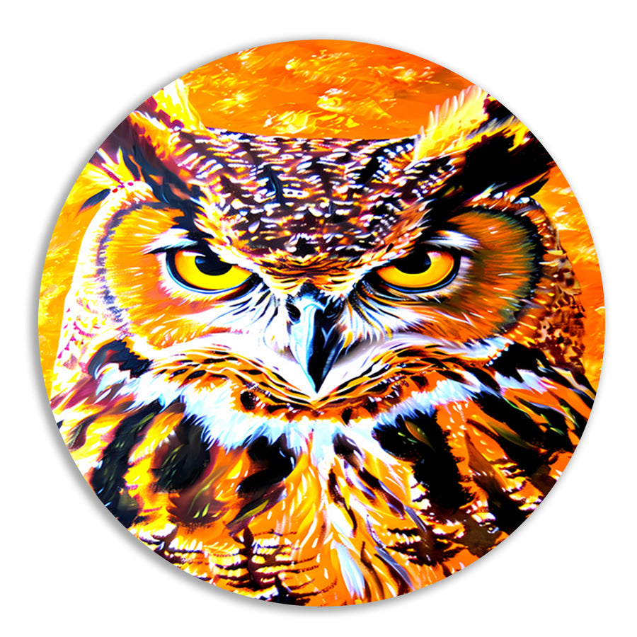 Psychedelische kleurrijke uil schilderij forex muurcirkel