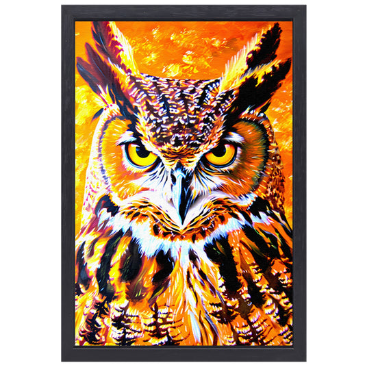 Psychedelische kleurrijke uil schilderij canvas met baklijst